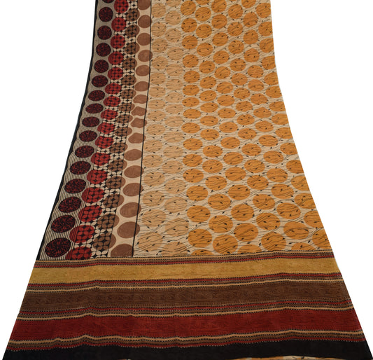 Sushila Vintage Indian Saree 100% Pure Georgette Silk Printed 5 YD Craft Fabric