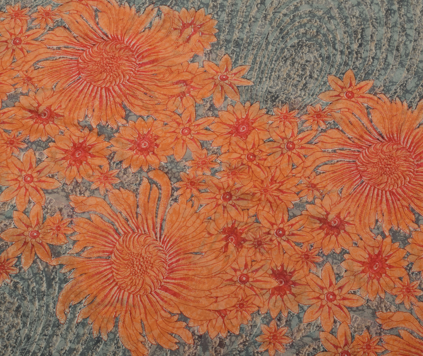 Sushila Vintage Gray Saree 100% Pure Georgette Silk Printed Floral Craft Fabric