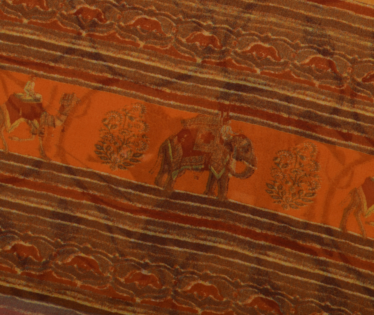 Sushila Vintage Yellow Saree Blend Georgette Silk Printed Animals Craft Fabric