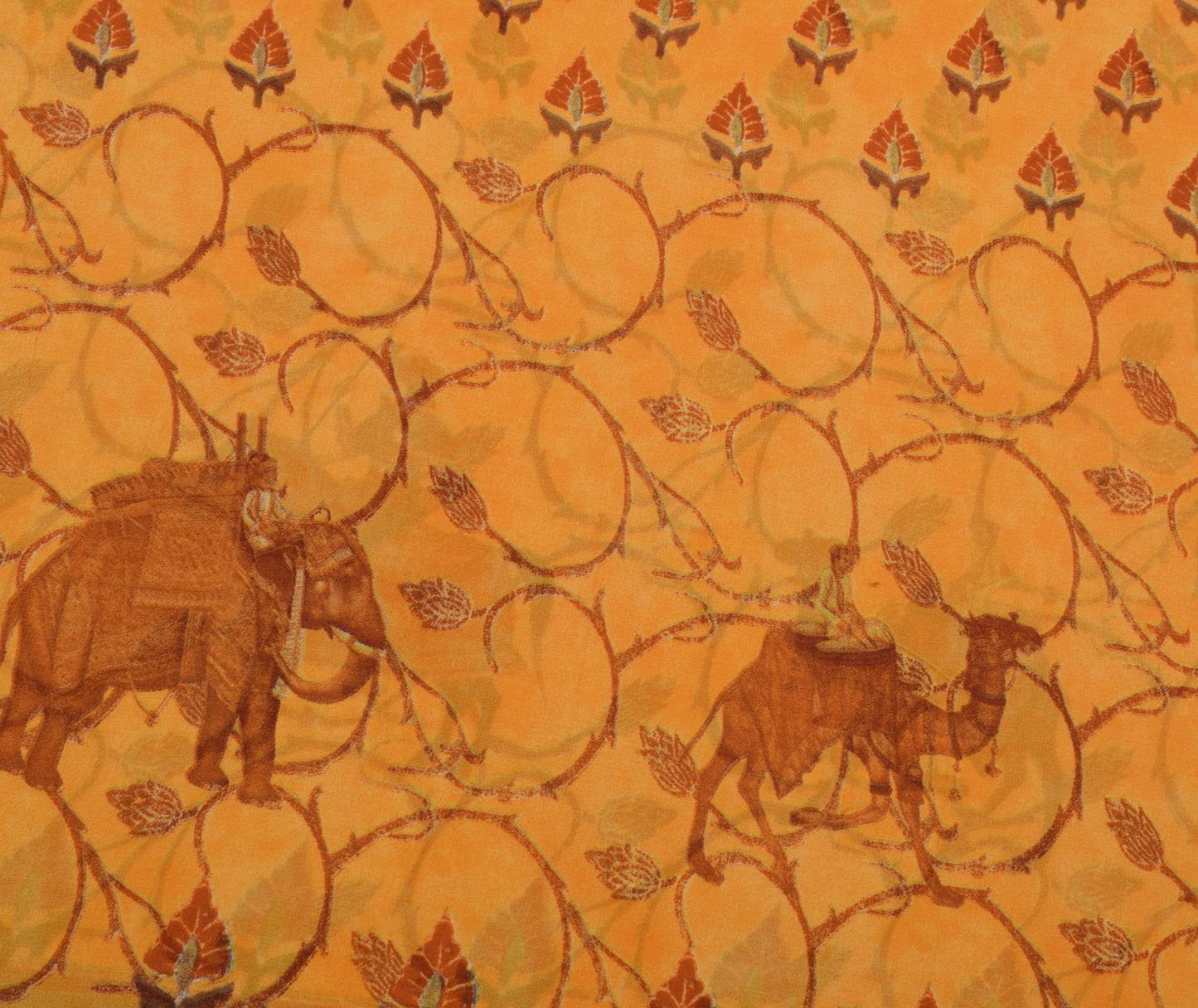 Sushila Vintage Yellow Saree Blend Georgette Silk Printed Animals Craft Fabric