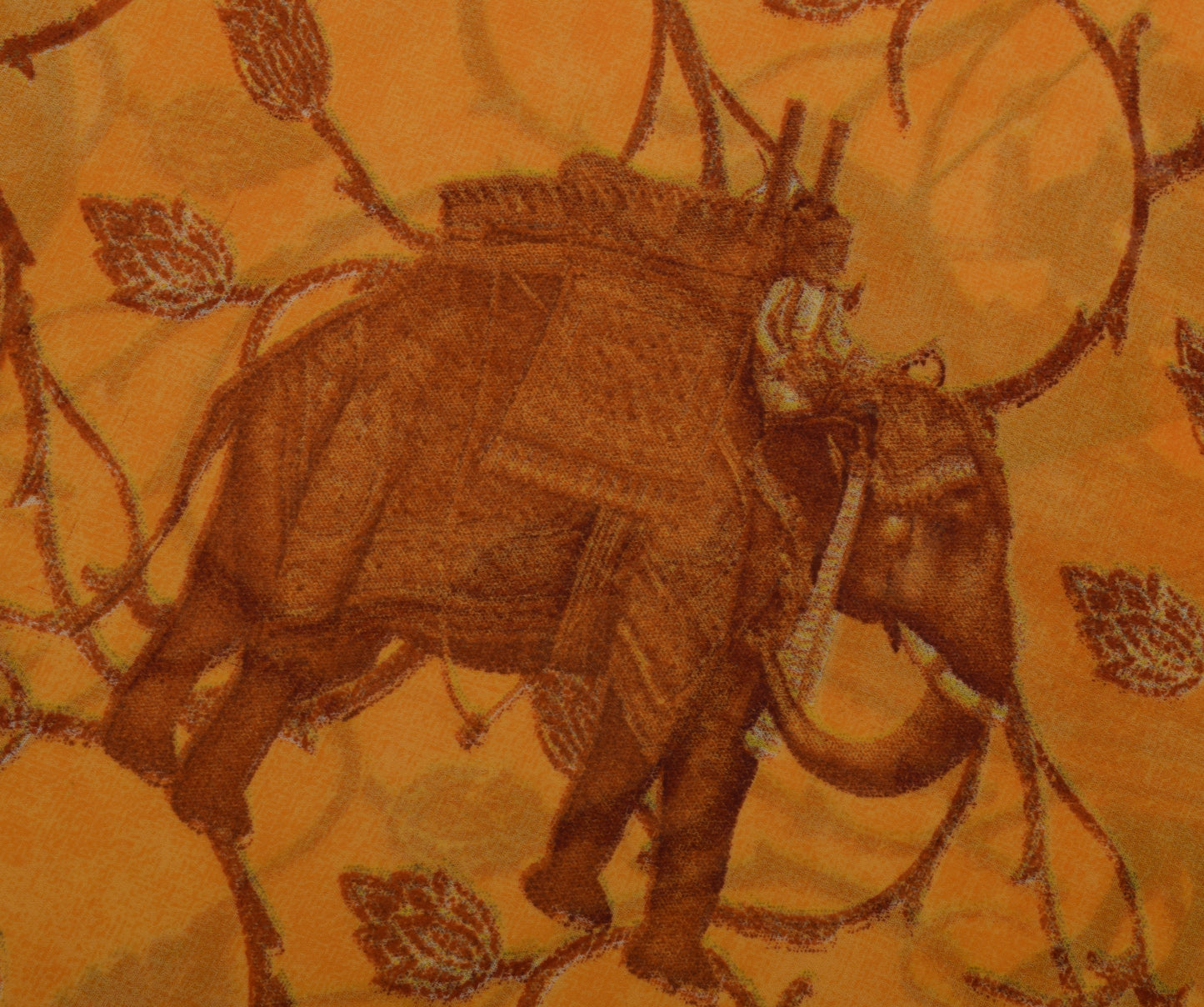 Sushila Vintage Yellow Saree Blend Georgette Silk Printed Animals Craft Fabric