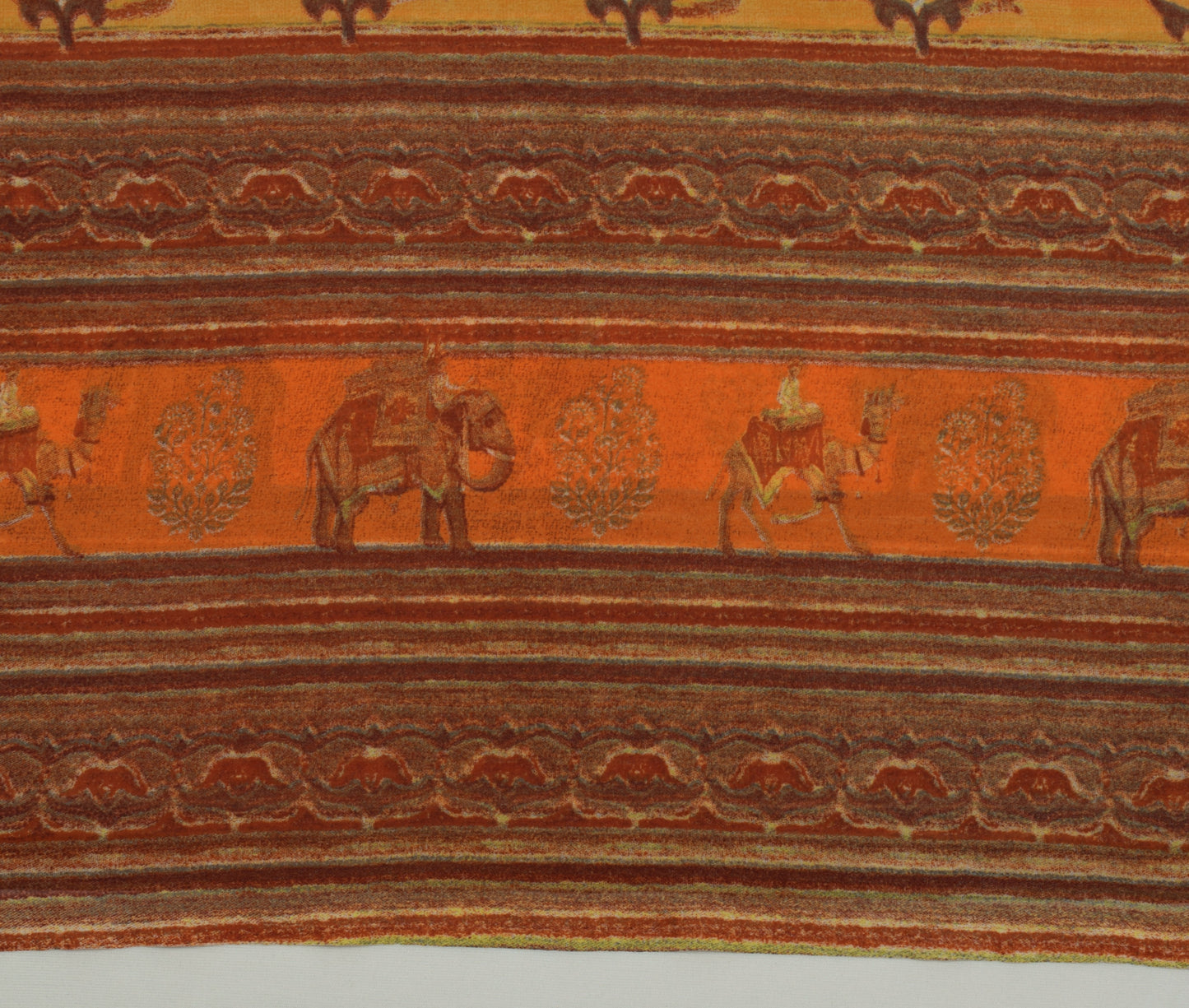Sushila Vintage Yellow Saree Blend Georgette Silk Printed Animals Craft Fabric