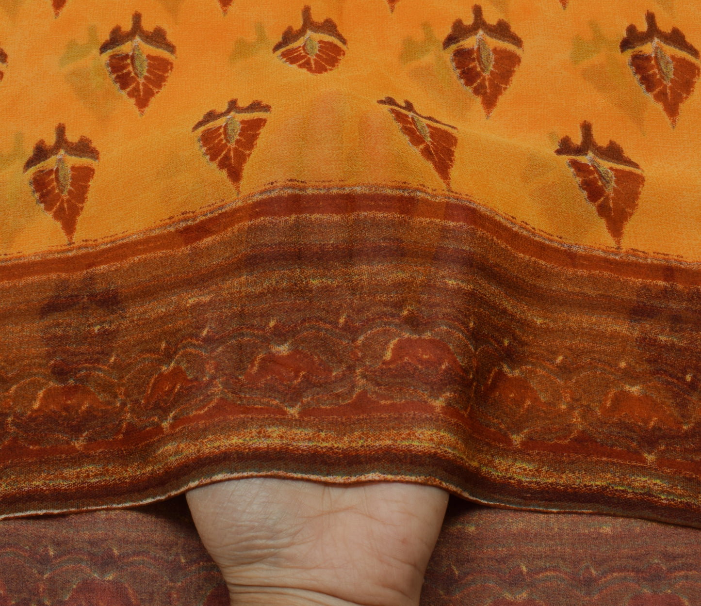 Sushila Vintage Yellow Saree Blend Georgette Silk Printed Animals Craft Fabric