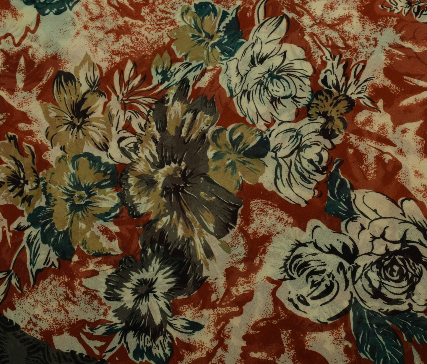 Sushila Vintage Saree 100%Pure Georgette Silk Printed Floral 5 Yard Craft Fabric