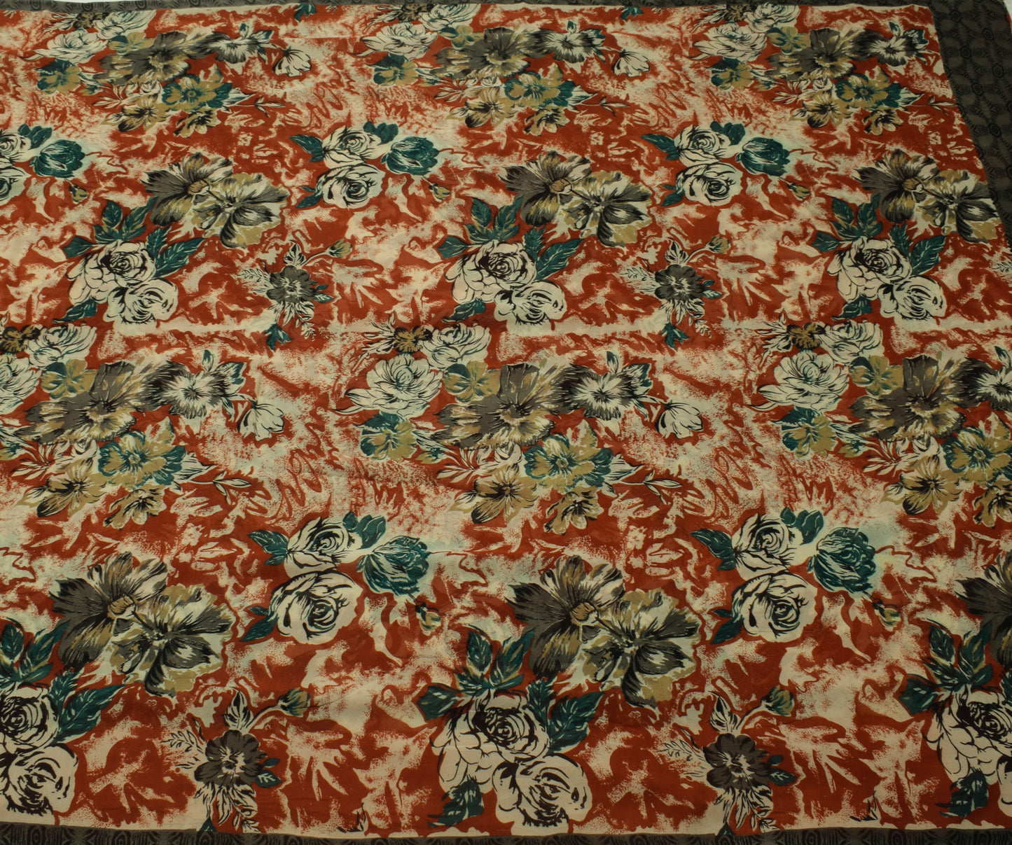 Sushila Vintage Saree 100%Pure Georgette Silk Printed Floral 5 Yard Craft Fabric