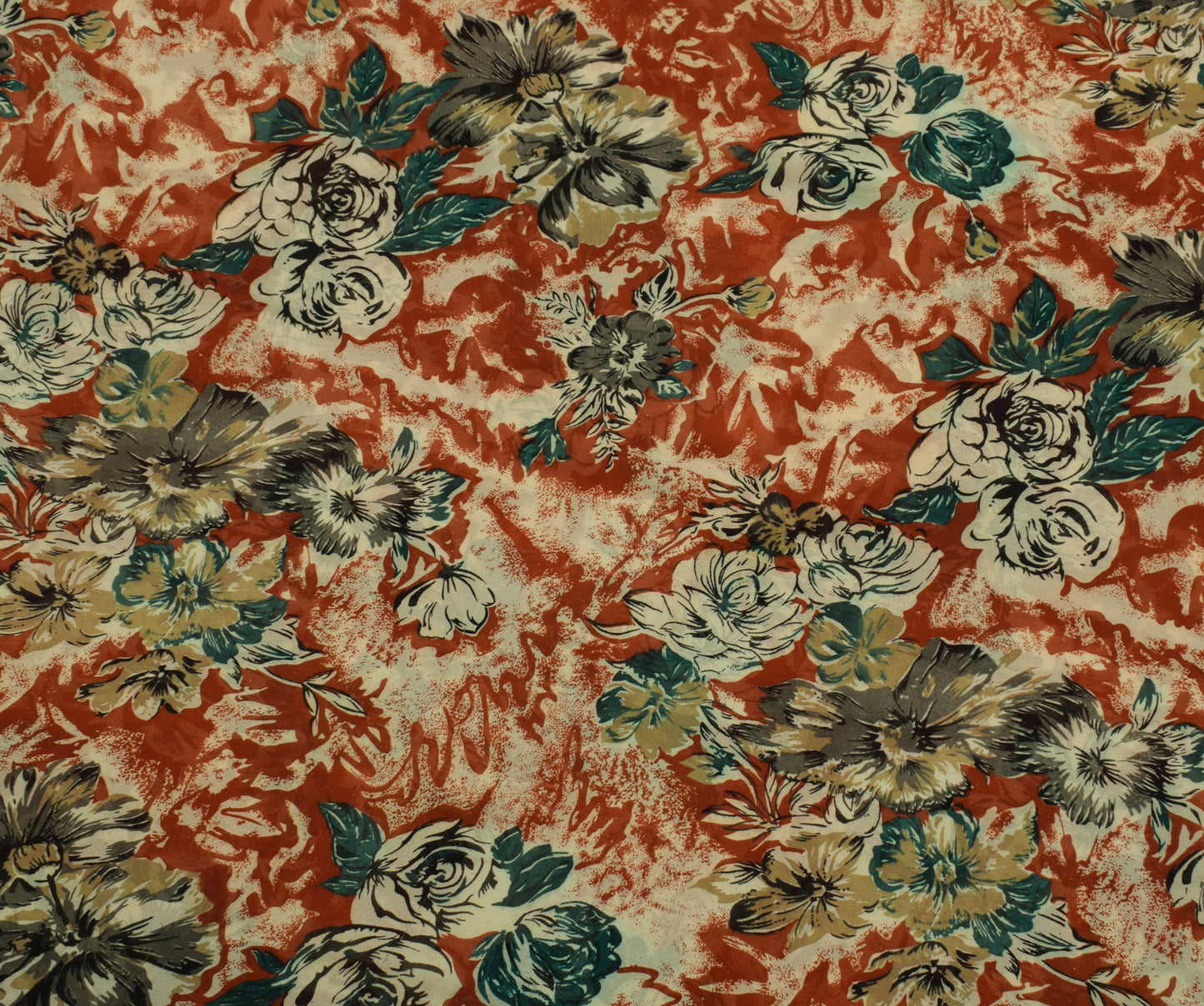 Sushila Vintage Saree 100%Pure Georgette Silk Printed Floral 5 Yard Craft Fabric