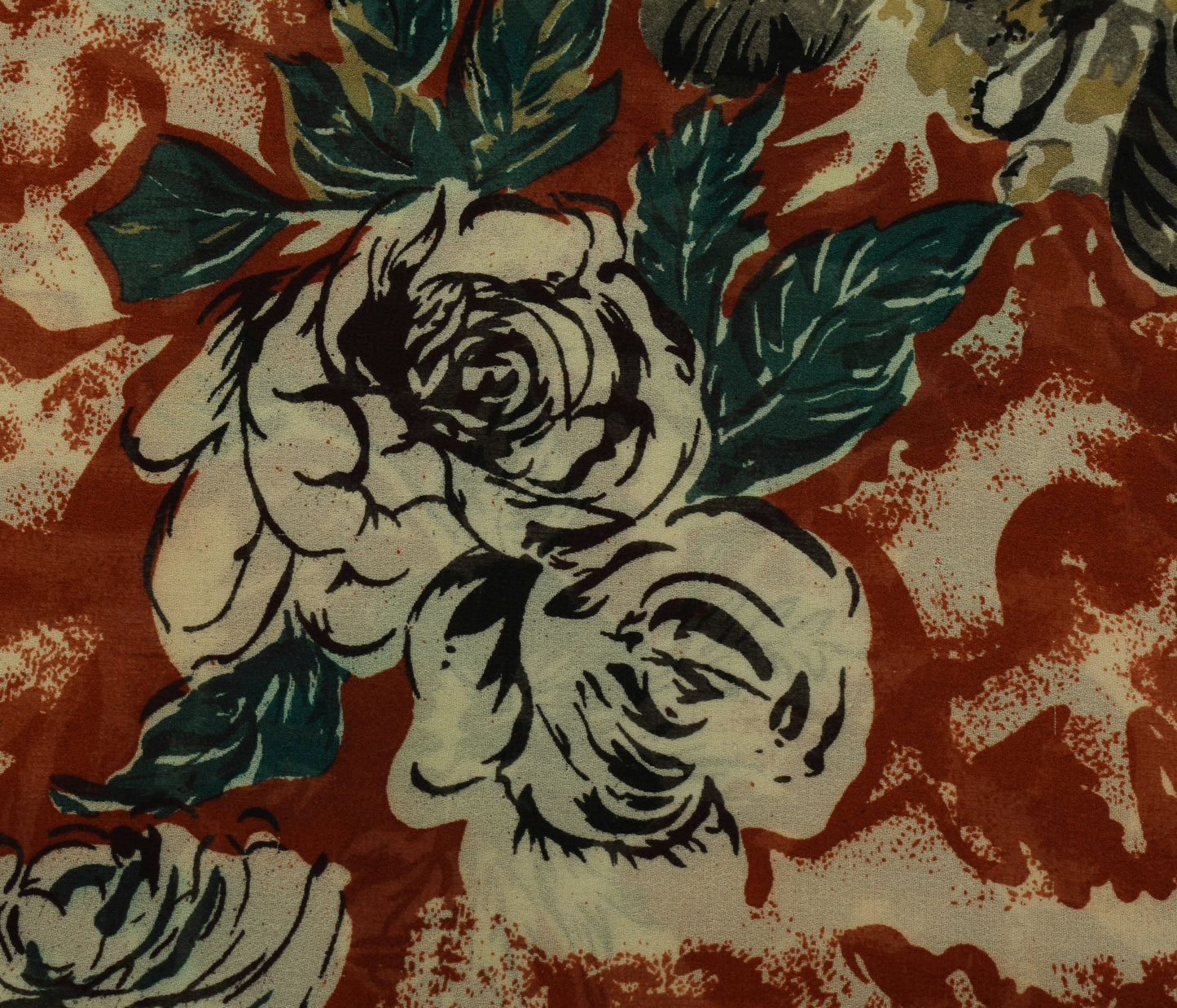 Sushila Vintage Saree 100%Pure Georgette Silk Printed Floral 5 Yard Craft Fabric