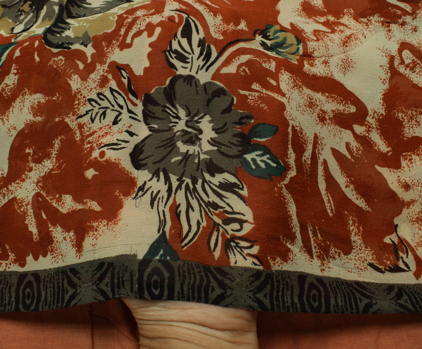 Sushila Vintage Saree 100%Pure Georgette Silk Printed Floral 5 Yard Craft Fabric