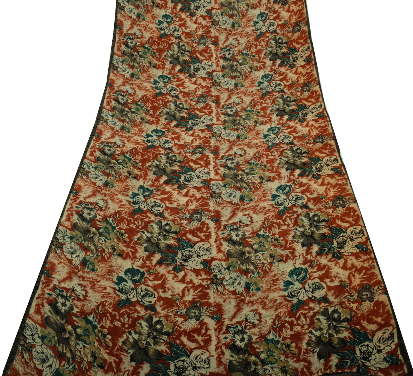 Sushila Vintage Saree 100%Pure Georgette Silk Printed Floral 5 Yard Craft Fabric