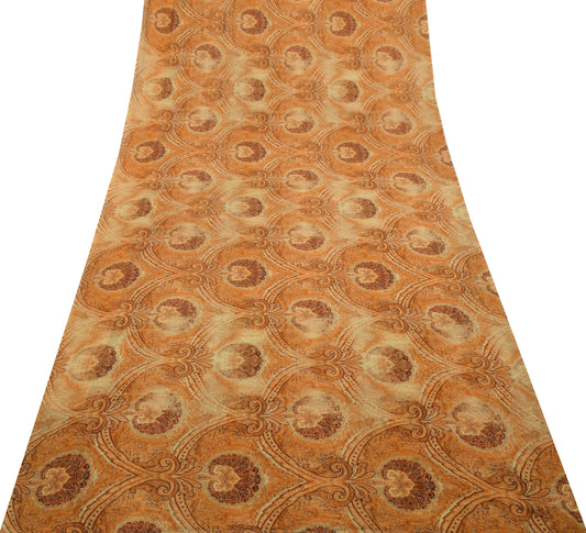 Sushila Vintage Yellow Saree Blend Georgette Silk Printed Floral Craft Fabric