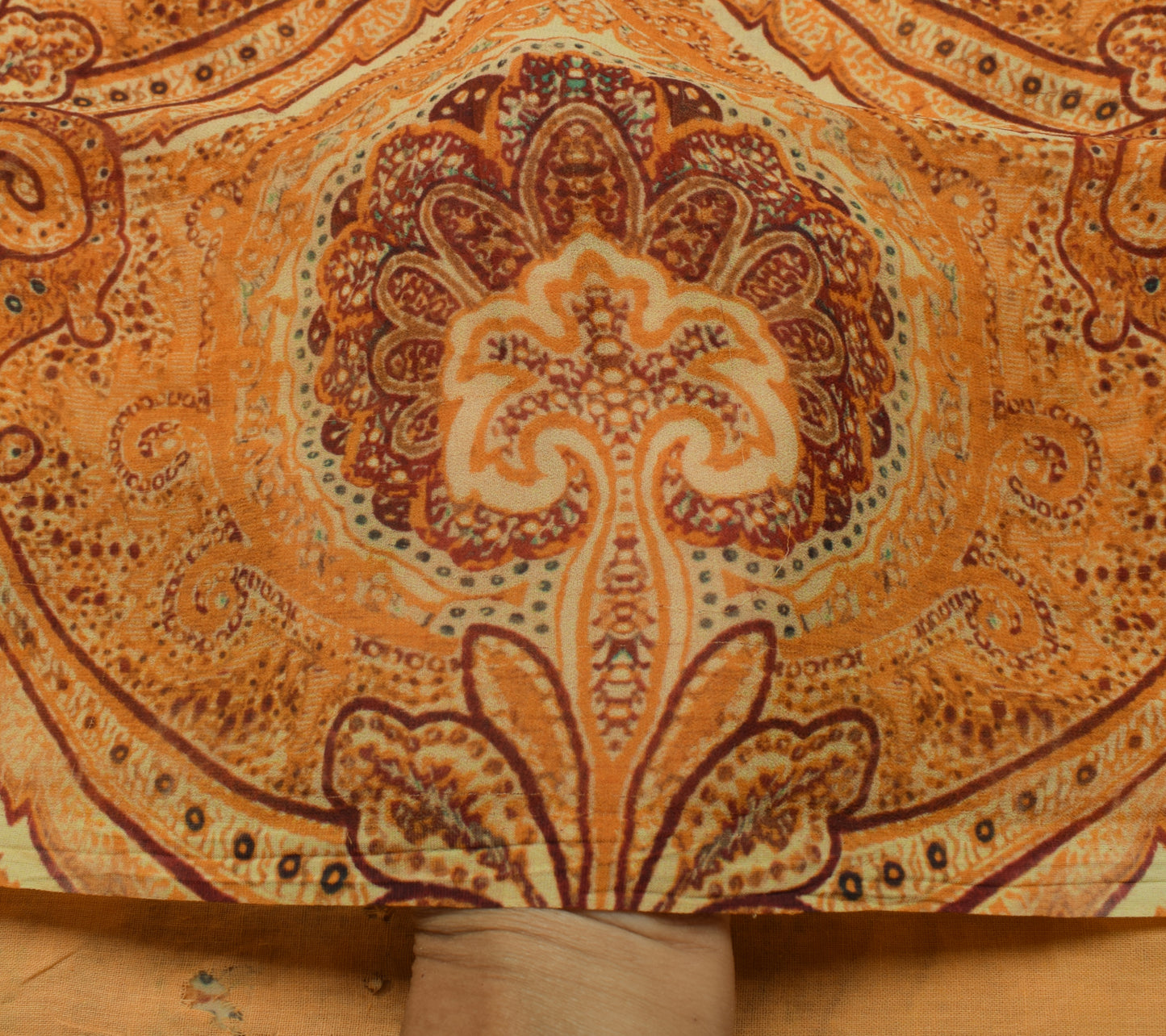 Sushila Vintage Yellow Saree Blend Georgette Silk Printed Floral Craft Fabric