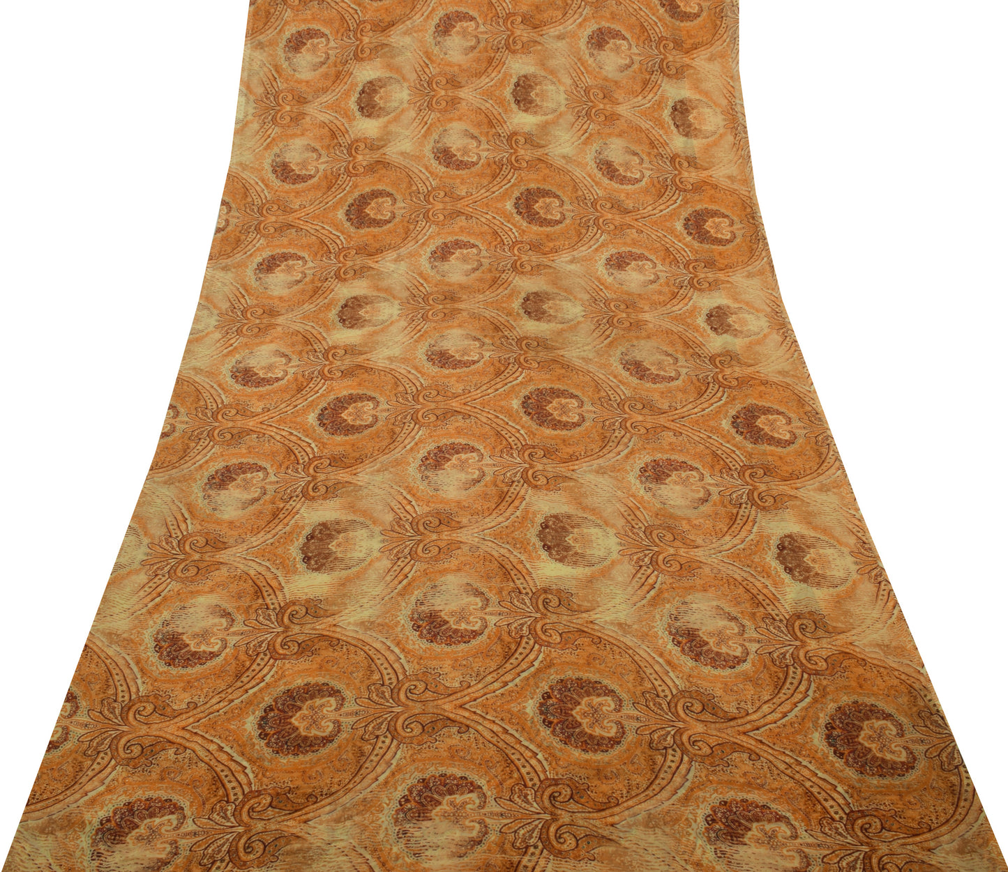 Sushila Vintage Yellow Saree Blend Georgette Silk Printed Floral Craft Fabric