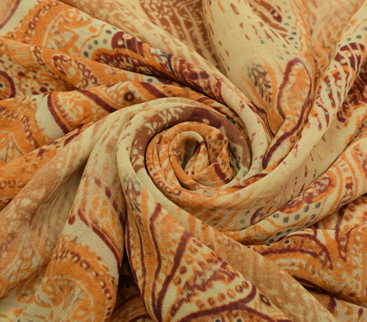 Sushila Vintage Yellow Saree Blend Georgette Silk Printed Floral Craft Fabric