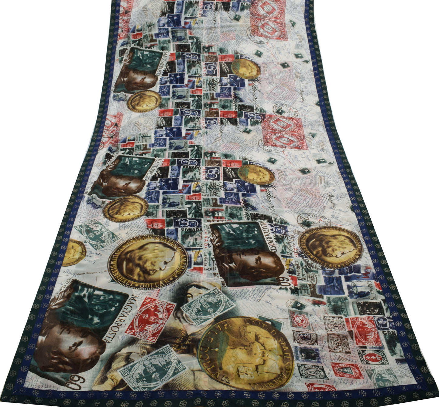 Sushila Vintage White Antique Saree Blend Georgette Silk Printed Craft Fabric