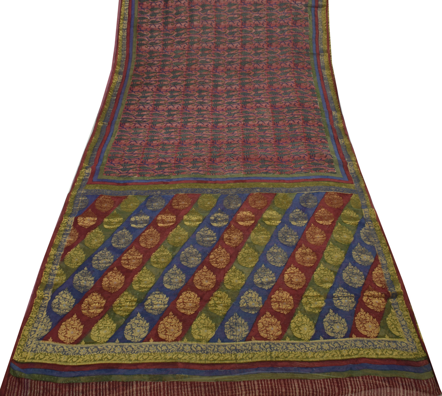 Sushila Vintage Saree 100% Pure Georgette Silk Printed Paisley 5 YD Craft Fabric