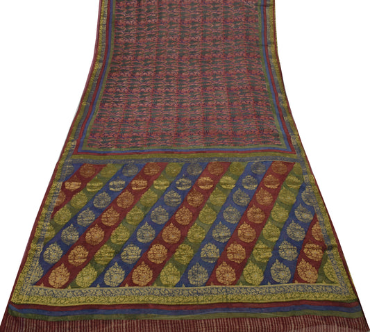 Sushila Vintage Saree 100% Pure Georgette Silk Printed Paisley 5 YD Craft Fabric