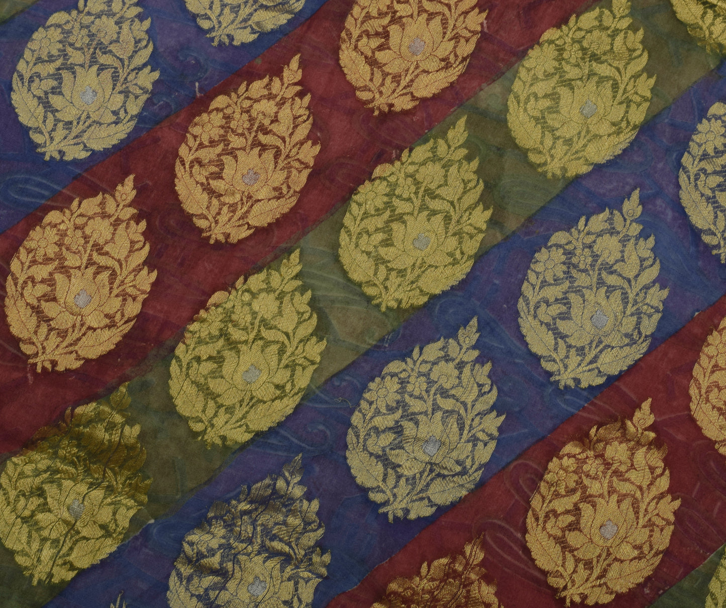 Sushila Vintage Saree 100% Pure Georgette Silk Printed Paisley 5 YD Craft Fabric