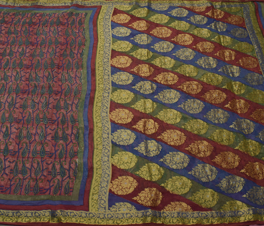 Sushila Vintage Saree 100% Pure Georgette Silk Printed Paisley 5 YD Craft Fabric