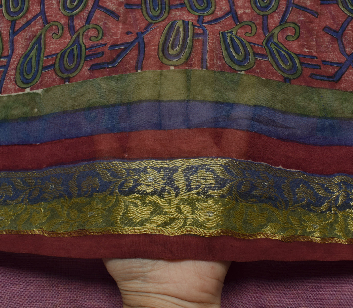 Sushila Vintage Saree 100% Pure Georgette Silk Printed Paisley 5 YD Craft Fabric