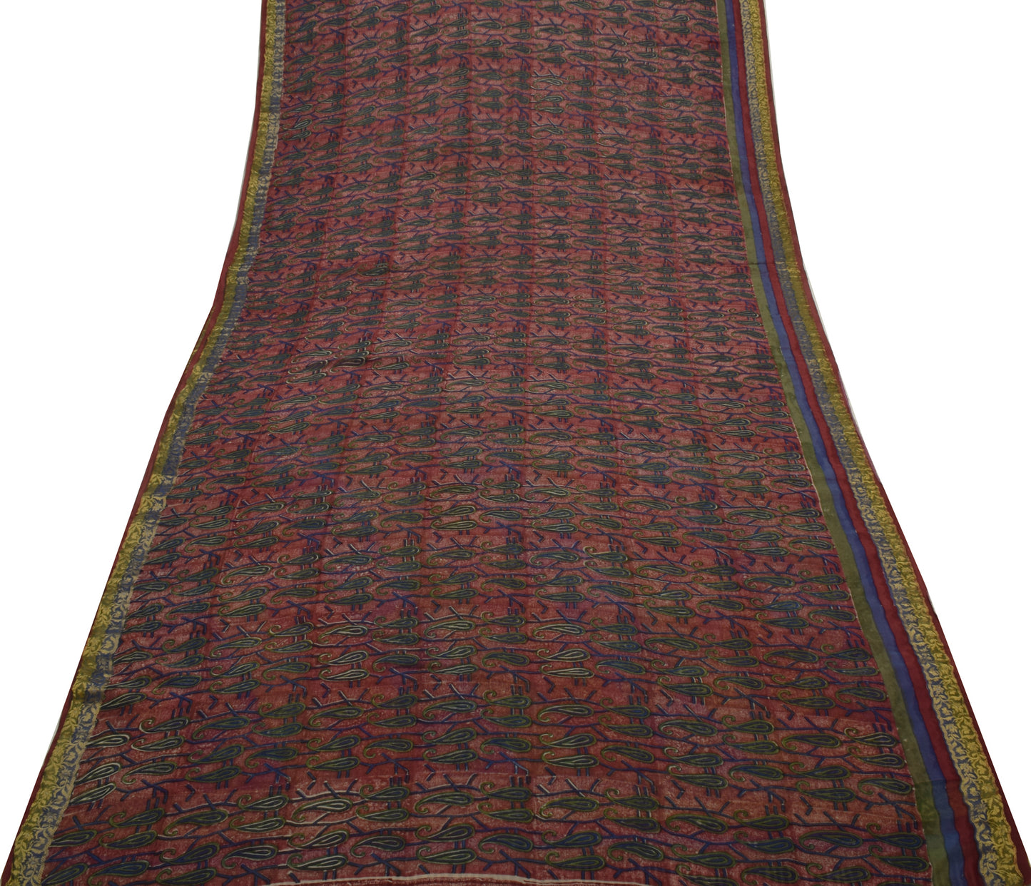Sushila Vintage Saree 100% Pure Georgette Silk Printed Paisley 5 YD Craft Fabric