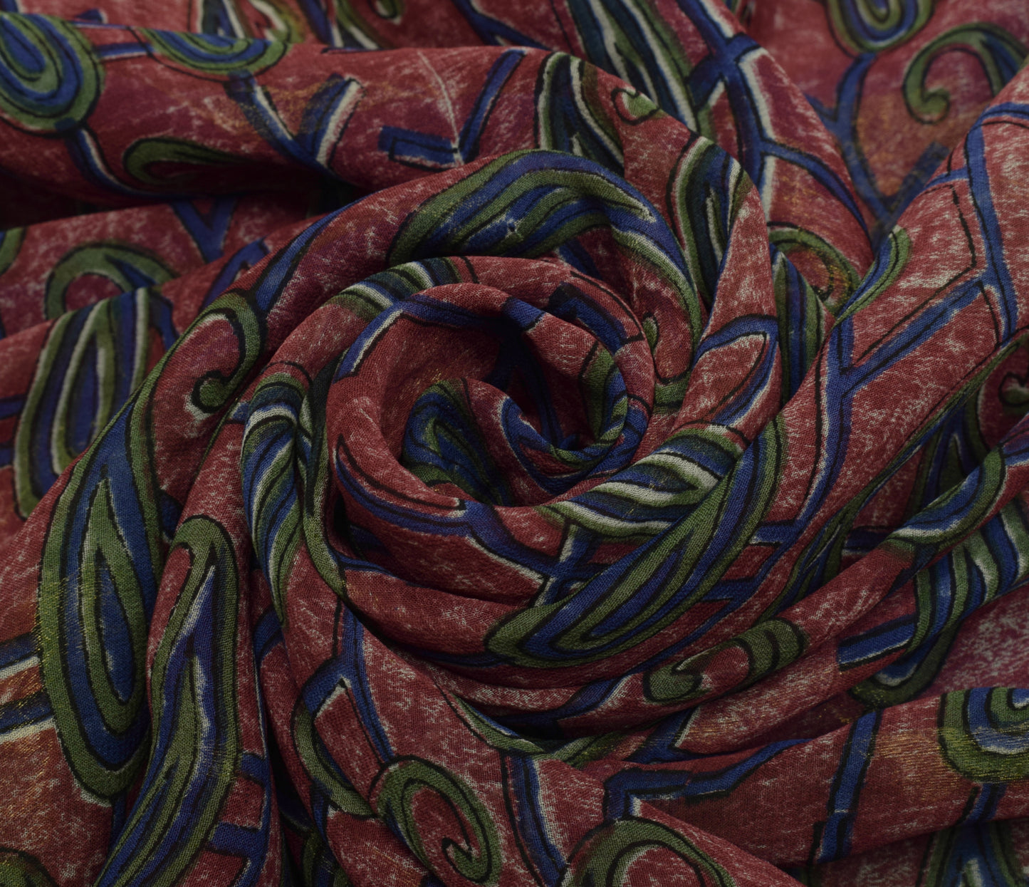 Sushila Vintage Saree 100% Pure Georgette Silk Printed Paisley 5 YD Craft Fabric