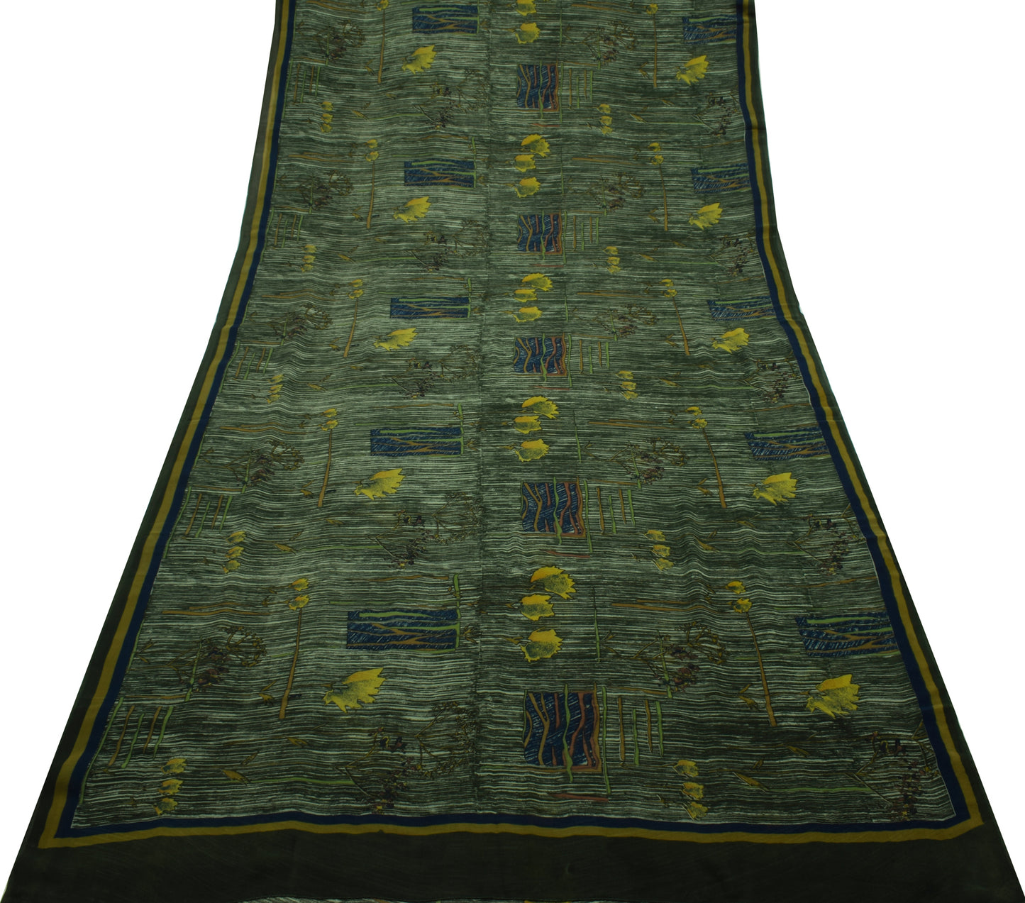 Sushila Vintage Green Saree 100% Pure Georgette Silk Printed Floral Craft Fabric