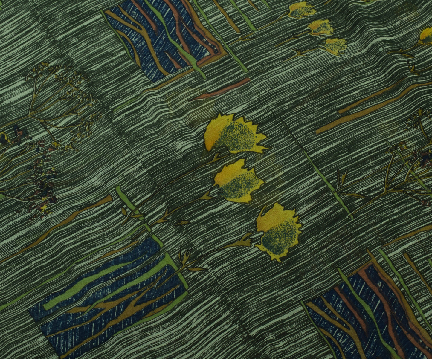 Sushila Vintage Green Saree 100% Pure Georgette Silk Printed Floral Craft Fabric