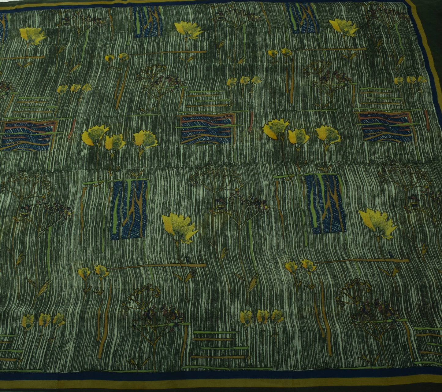 Sushila Vintage Green Saree 100% Pure Georgette Silk Printed Floral Craft Fabric