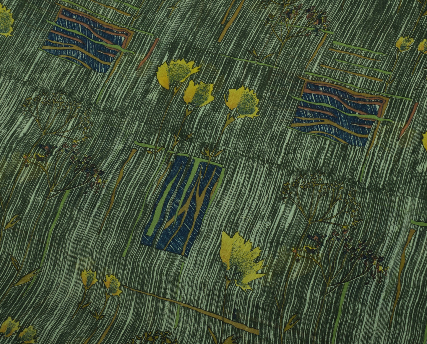 Sushila Vintage Green Saree 100% Pure Georgette Silk Printed Floral Craft Fabric