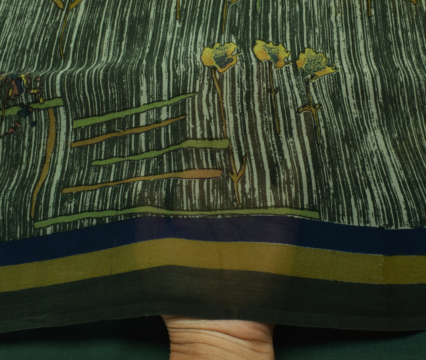 Sushila Vintage Green Saree 100% Pure Georgette Silk Printed Floral Craft Fabric