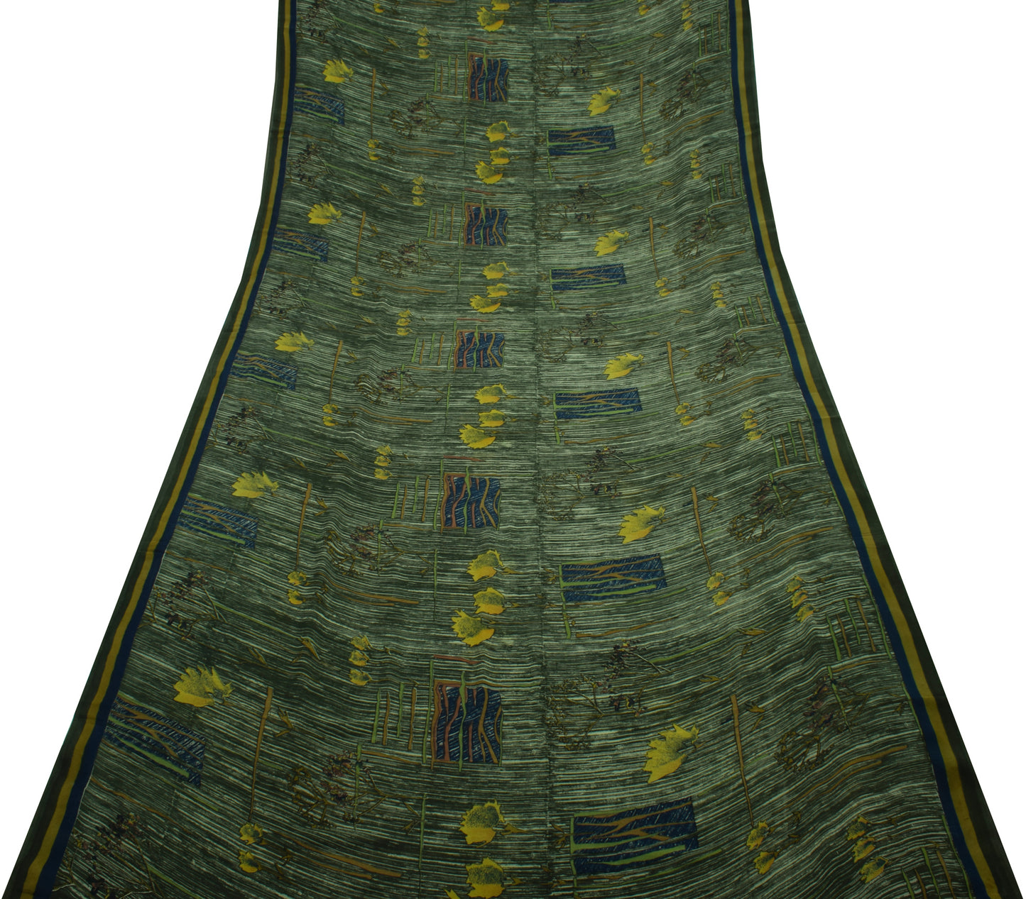 Sushila Vintage Green Saree 100% Pure Georgette Silk Printed Floral Craft Fabric