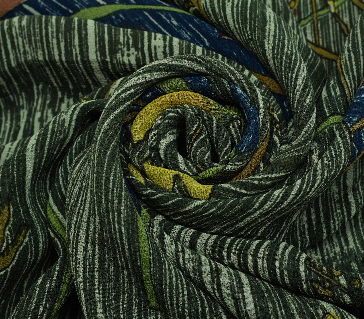 Sushila Vintage Green Saree 100% Pure Georgette Silk Printed Floral Craft Fabric