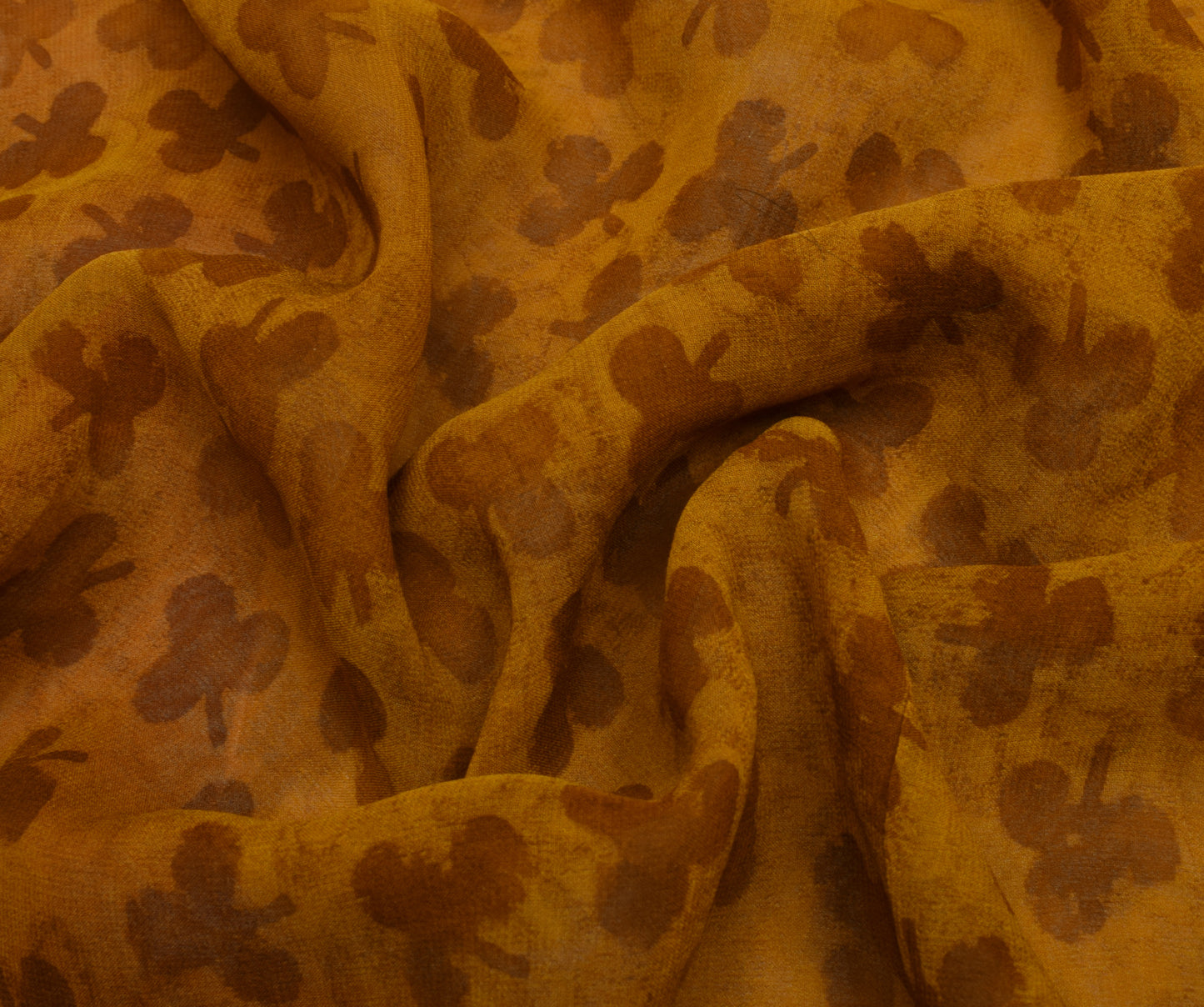Sushila Vintage Mustard Saree 100% Pure Georgette Silk Printed 5 YD Craft Fabric