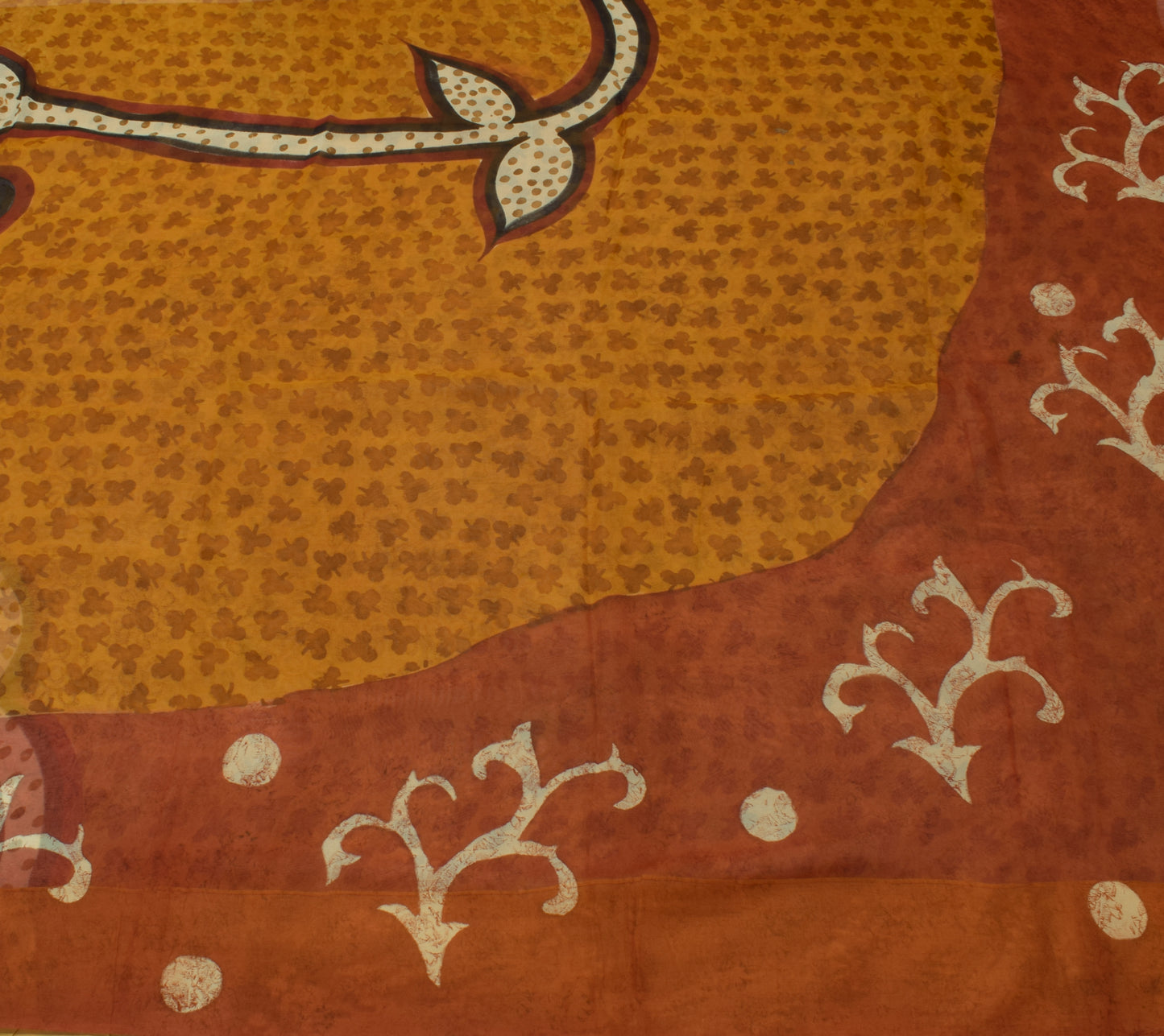 Sushila Vintage Mustard Saree 100% Pure Georgette Silk Printed 5 YD Craft Fabric
