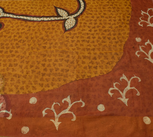 Sushila Vintage Mustard Saree 100% Pure Georgette Silk Printed 5 YD Craft Fabric