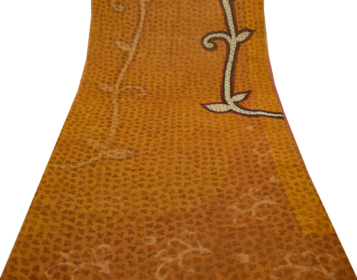 Sushila Vintage Mustard Saree 100% Pure Georgette Silk Printed 5 YD Craft Fabric