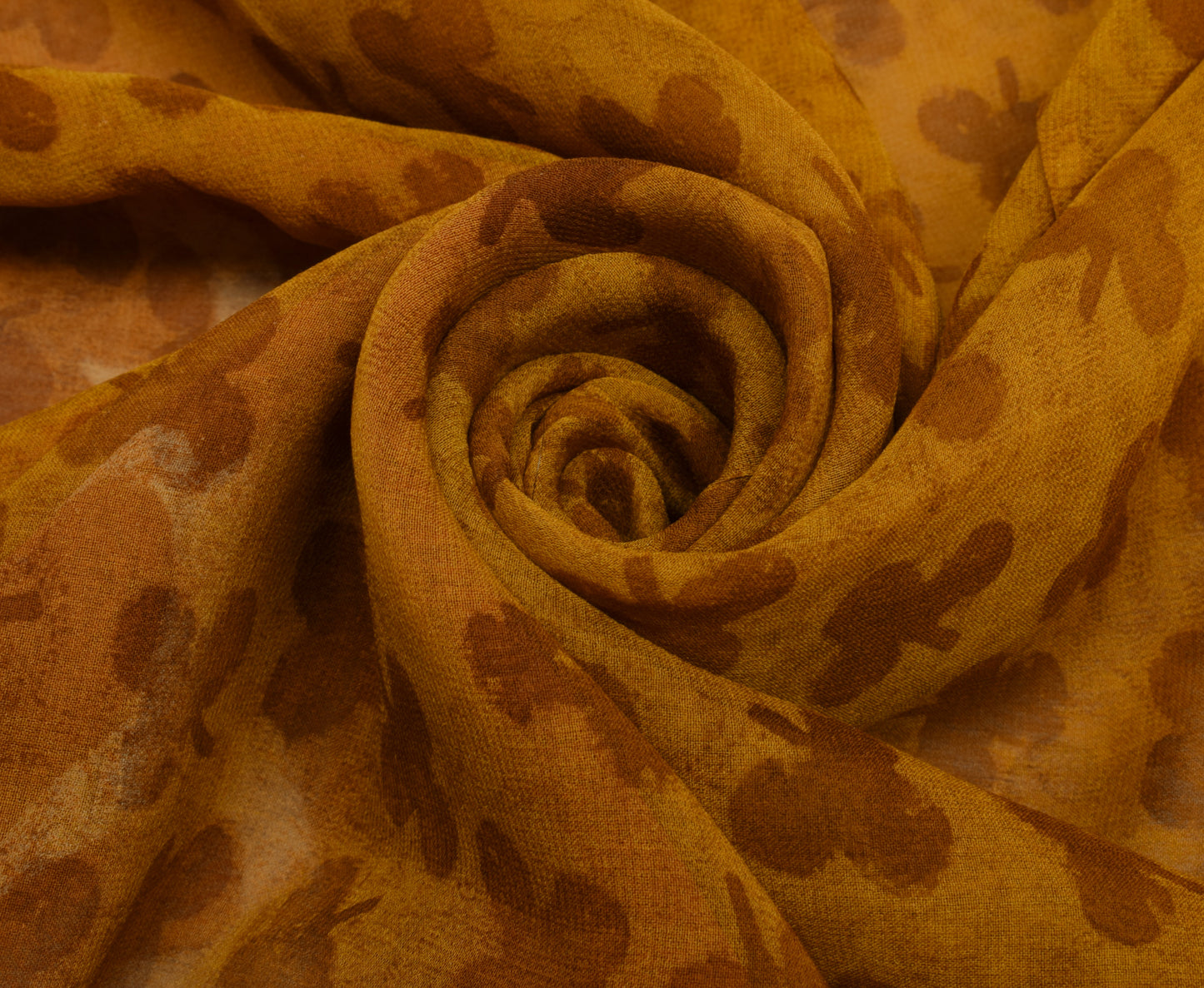 Sushila Vintage Mustard Saree 100% Pure Georgette Silk Printed 5 YD Craft Fabric