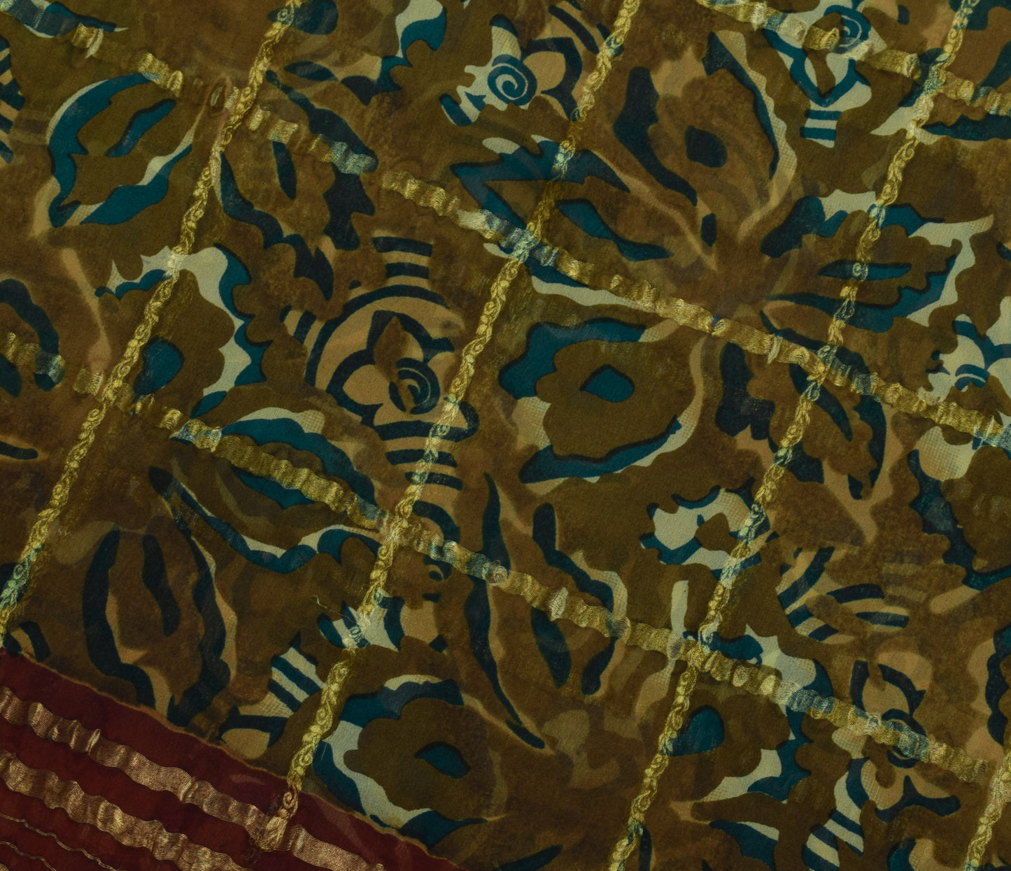 Sushila Vintage Henna Green Saree 100% Pure Georgette Silk Printed Craft Fabric