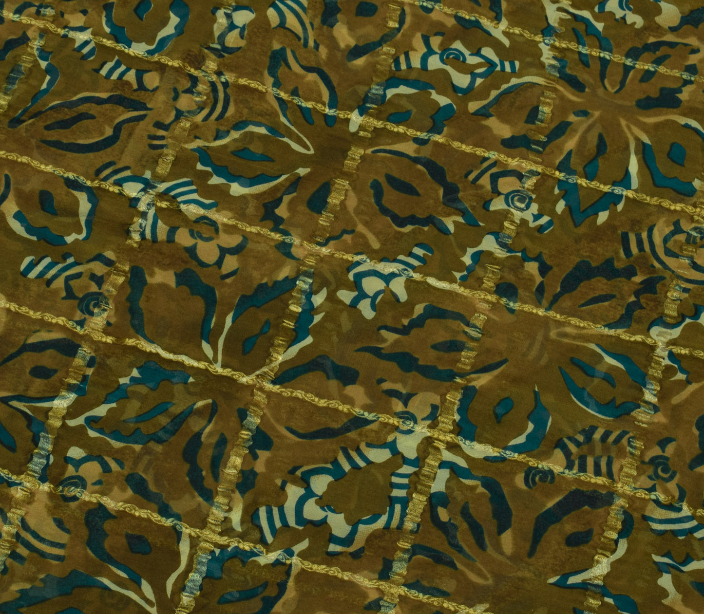 Sushila Vintage Henna Green Saree 100% Pure Georgette Silk Printed Craft Fabric