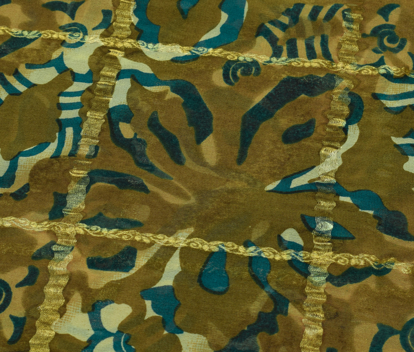 Sushila Vintage Henna Green Saree 100% Pure Georgette Silk Printed Craft Fabric