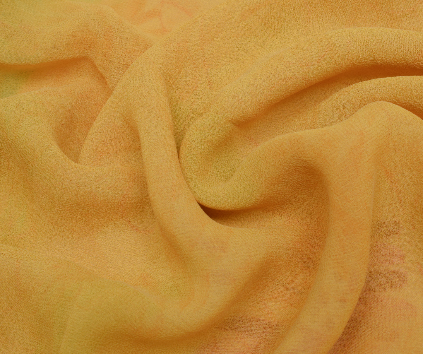 Sushila Vintage Yellow Saree 100%Pure Georgette Silk Printed Floral Craft Fabric