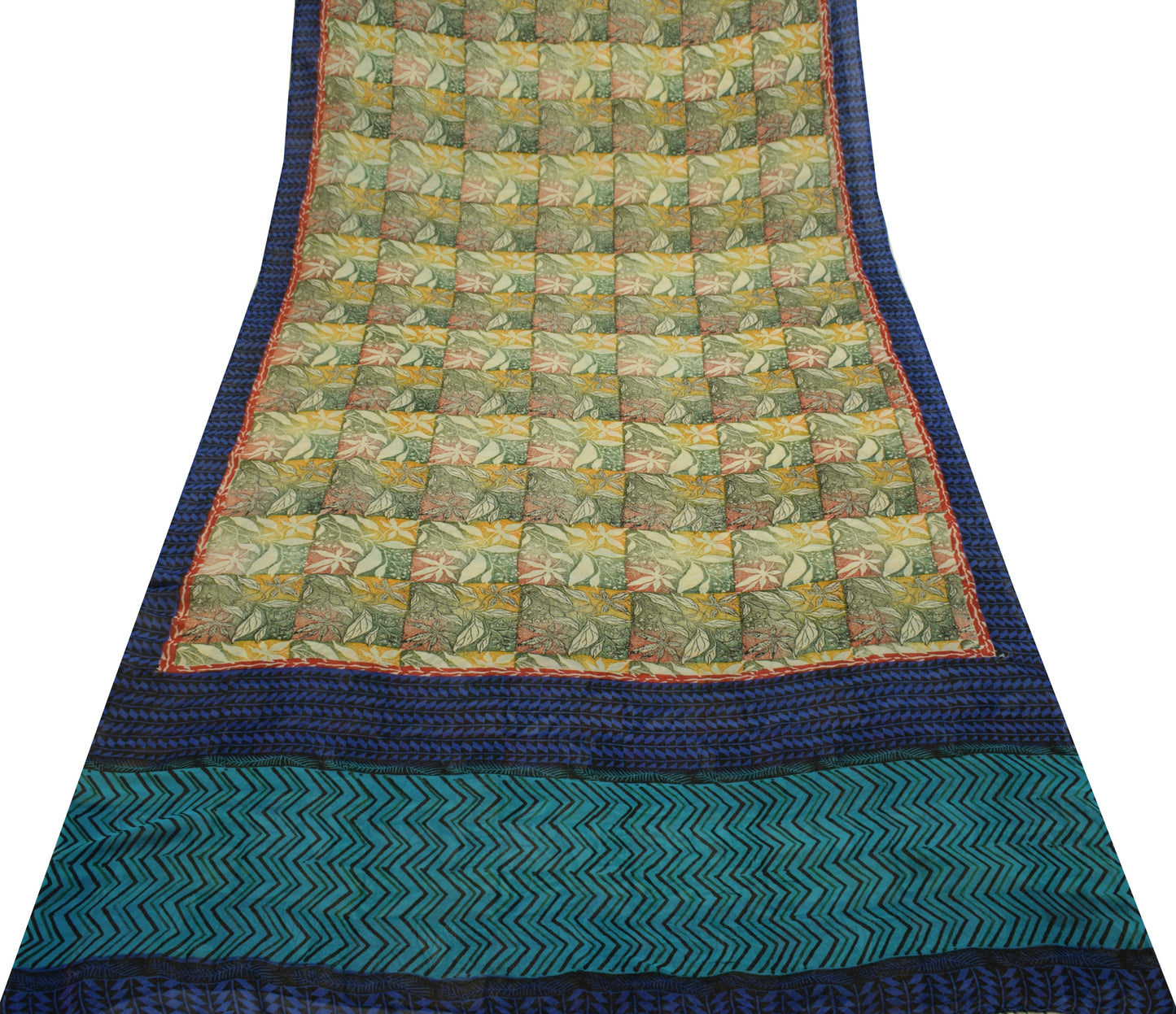 Sushila Vintage Saree 100% Pure Georgette Silk Printed Floral 5 YD Craft Fabric