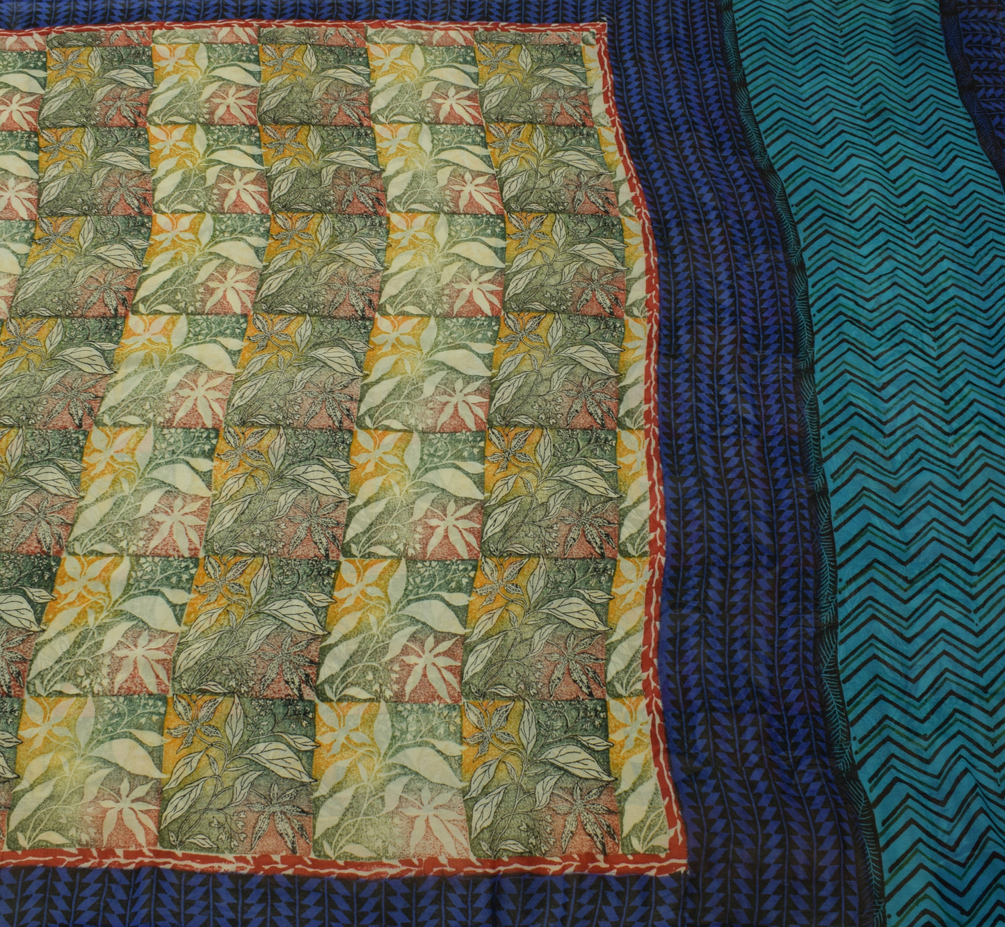 Sushila Vintage Saree 100% Pure Georgette Silk Printed Floral 5 YD Craft Fabric