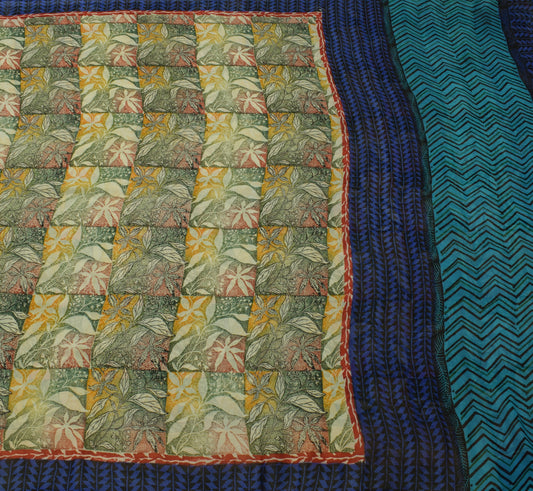 Sushila Vintage Saree 100% Pure Georgette Silk Printed Floral 5 YD Craft Fabric