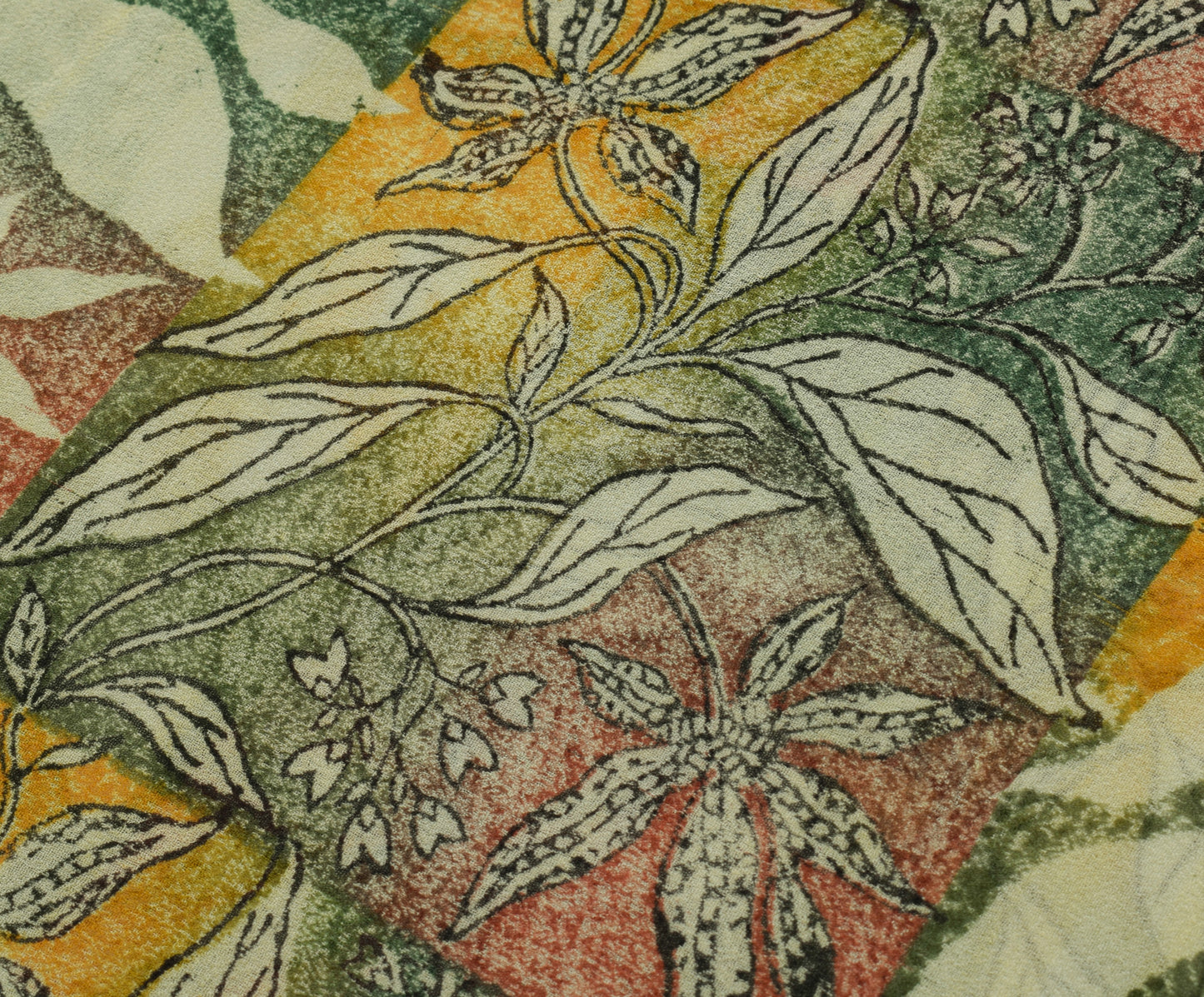 Sushila Vintage Saree 100% Pure Georgette Silk Printed Floral 5 YD Craft Fabric