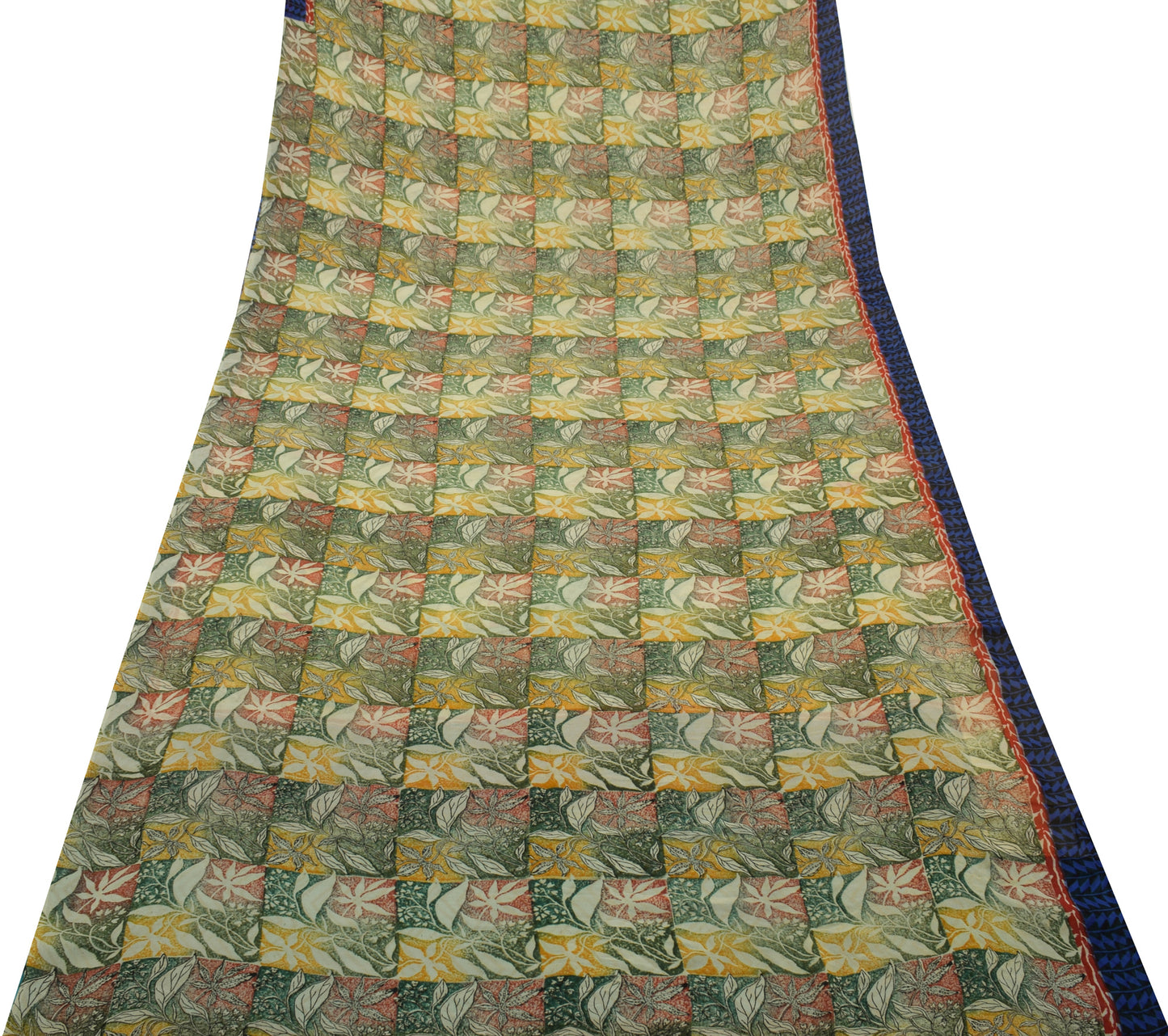 Sushila Vintage Saree 100% Pure Georgette Silk Printed Floral 5 YD Craft Fabric