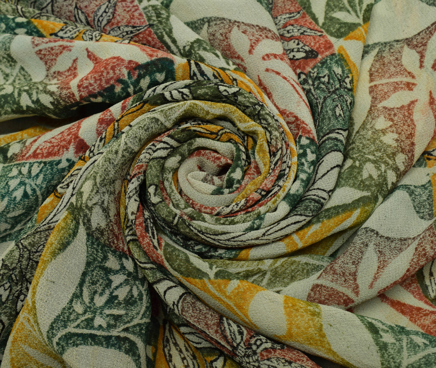 Sushila Vintage Saree 100% Pure Georgette Silk Printed Floral 5 YD Craft Fabric