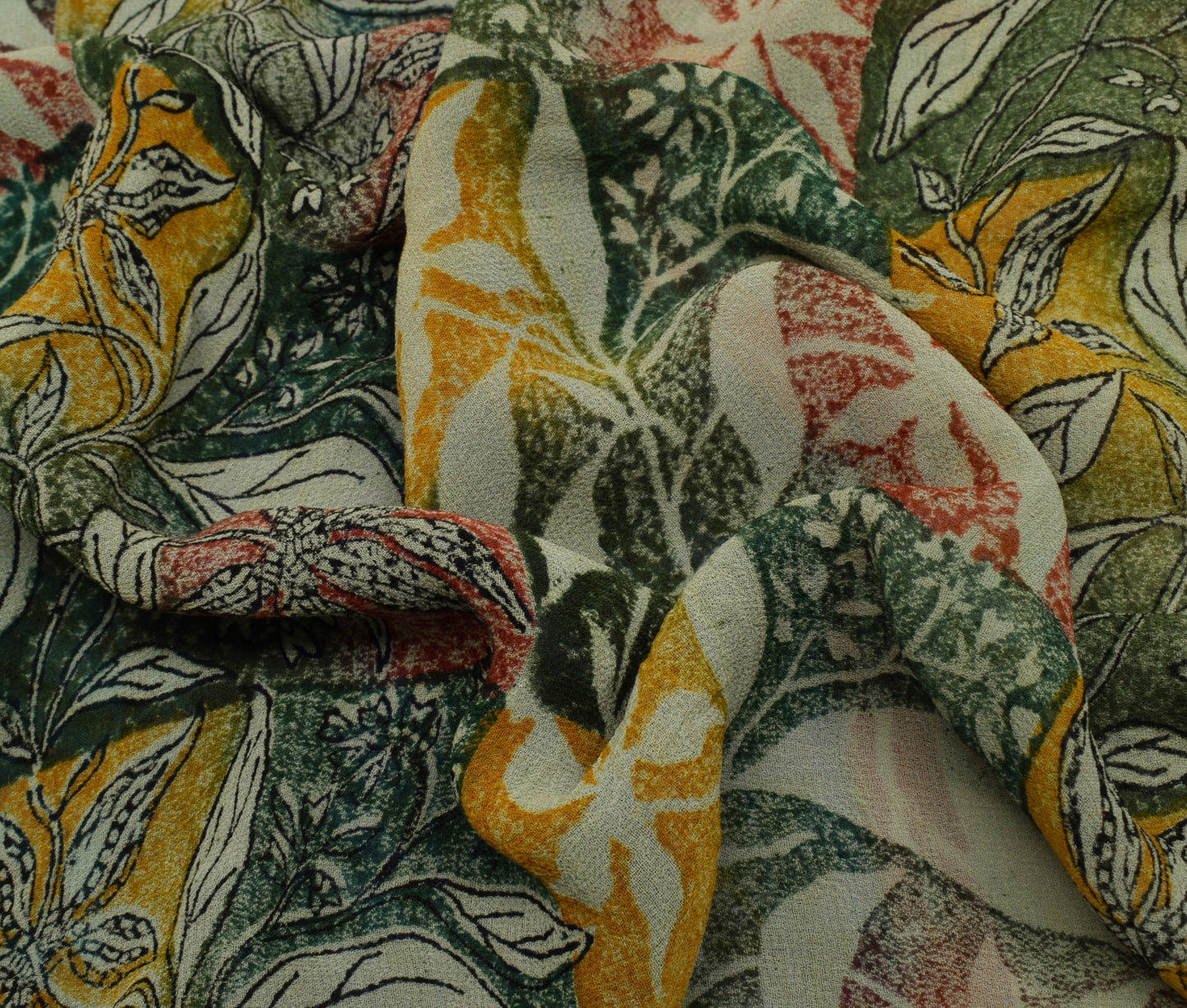 Sushila Vintage Saree 100% Pure Georgette Silk Printed Floral 5 YD Craft Fabric