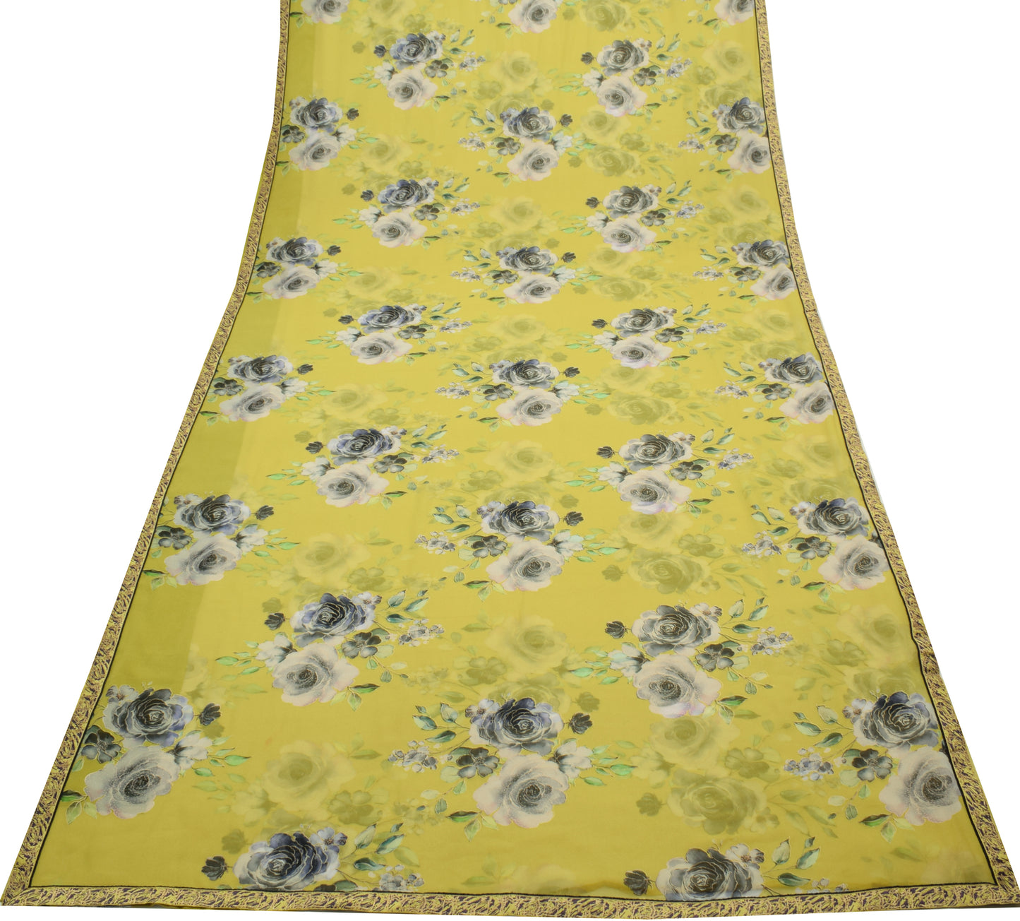 Sushila Vintage Green Saree Blend Georgette Silk Printed Floral Craft Fabric