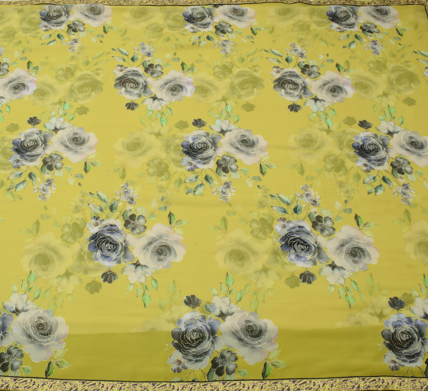 Sushila Vintage Green Saree Blend Georgette Silk Printed Floral Craft Fabric